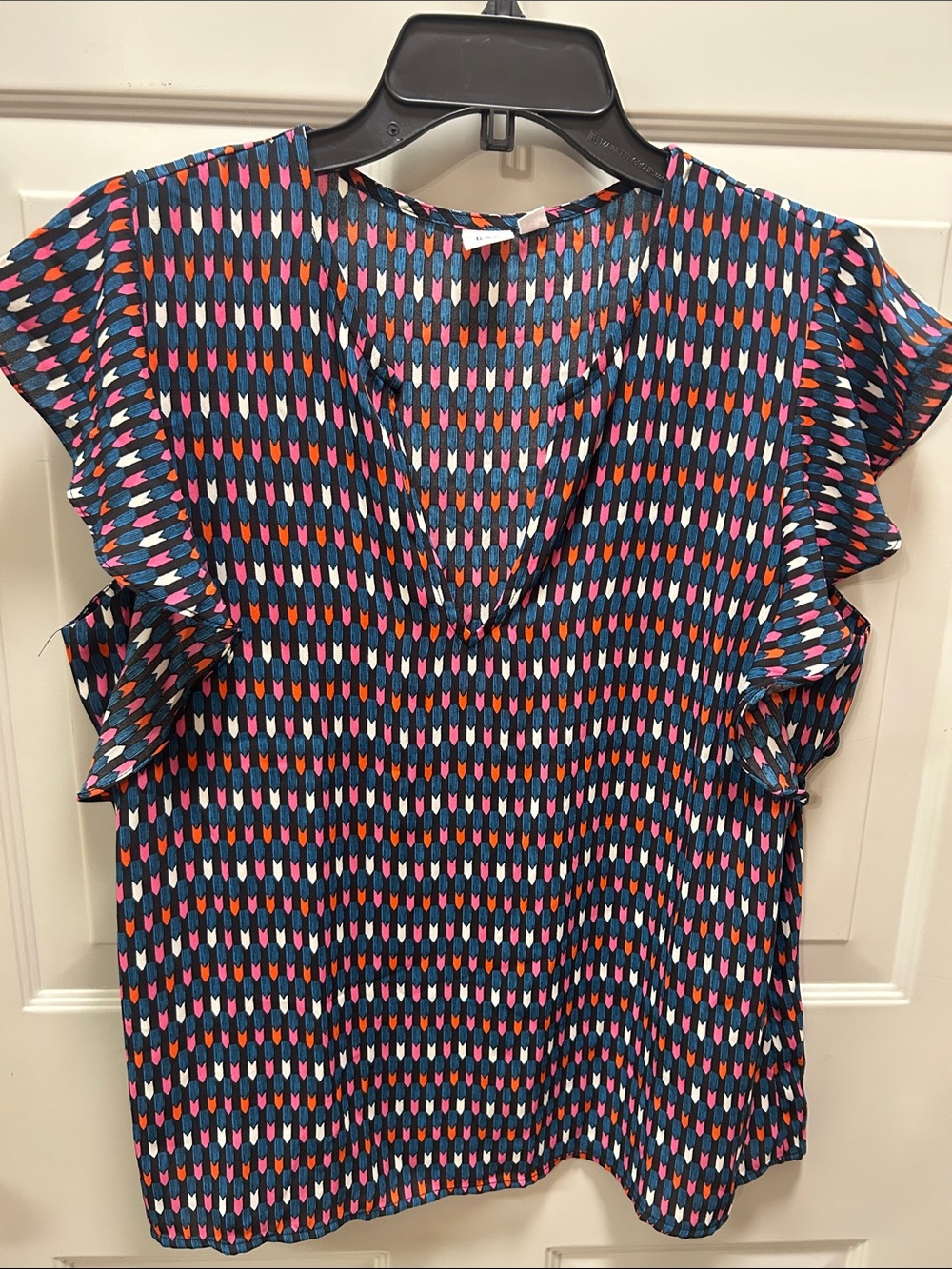 Womens Multicolor Patterned Flutter Sleeve Top